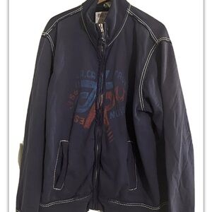 True Religion World Tour Fleece Jacket Men Sz XXXL (3X) Full Zip Navy/Gray Logo
